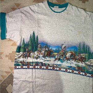 Vintage Native American Print Gray T-Shirt